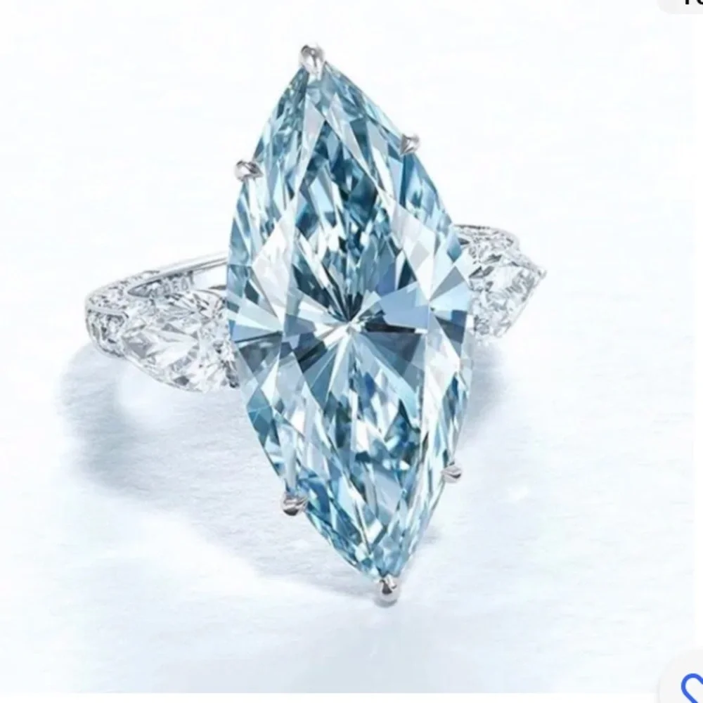 - New-Sky Blue Aquamarine & 18k White Gold Plated Ring Size 7